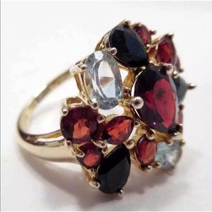 Cluster ring sterling w/gold plate multi color